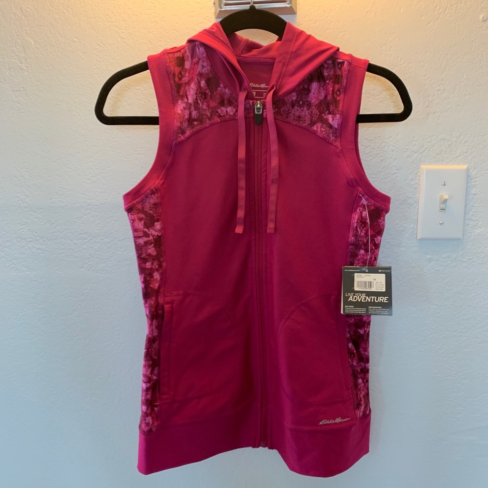 Eddie Bauer Women's Pink Hooded Sleeveless Zip Up